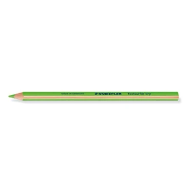 Abbildung von STAEDTLER trockener Textmarker Buntstift, neon grün, ergonomische Dreikantform, ideal für dünnes Papier, 12 Trockentextmarker im Kartonetui, 128 64 5