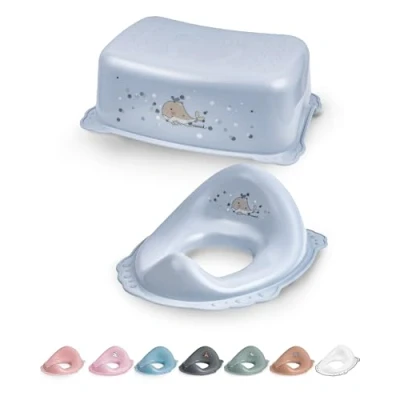 Abbildung von DOCARI Toilettentrainer mit Treppe als Set Wal blau Toilettensitz Kinder und Tritthocker Toilettenaufsatz WC Sitz Hocker Bad
