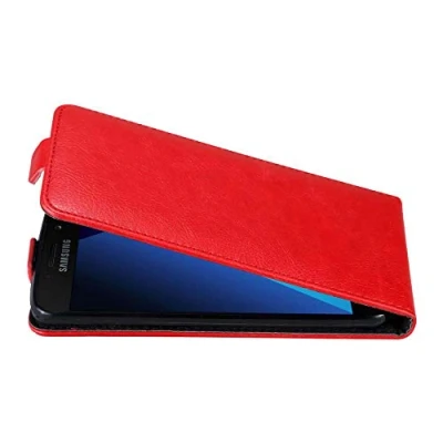 Abbildung von Cadorabo Hülle kompatibel mit Samsung Galaxy A3 2017 Flip Design aus Premium Kunst Leder Klappbare Stoßfeste Magnetische Cover für Tasche in Rot