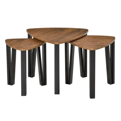 Abbildung von 3er Set Couchtisch, Stapeltisch, Beistelltisch, Kaffeetisch, Satztisch, MDF, Natur+Schwarz, 56 x 54,