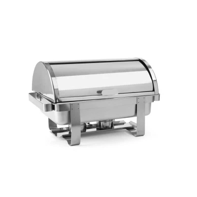 Abbildung von HENDI Rolltop Chafing Dish GN 1/1, 9 Liter 59 x 34 40 cm inkl. Behälter 65 mm + 2 für Brennpaste, Warmhaltebehälter Gastro
