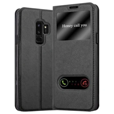 Abbildung von Cadorabo Hülle kompatibel mit Samsung Galaxy S9 Plus Sichtfenster aus Kunst Leder Flip Klappbare Magnetische [Standfunktion] [Kartenfächern] Cover für Tasche in Schwarz