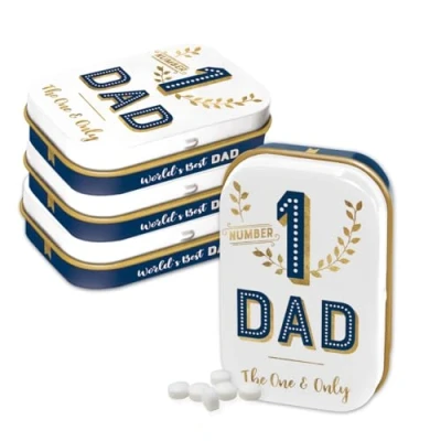 Abbildung von Nostalgic Art Retro Pillendose, 4 x 6 1,6 cm, Number 1 Dad (4er Set) Geschenk Idee für Papa, mit Pfefferminz Dragees, Vintage Design
