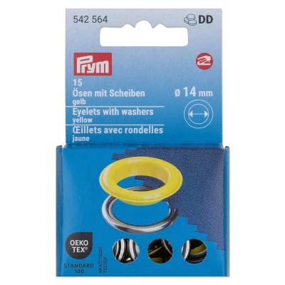 Abbildung von Prym 542564 542542 Ösen mit Scheiben, 11 mm, rot/silberfarbig, vearbeitbar dem Vario Creative Tool, gelb, Ø 14 15