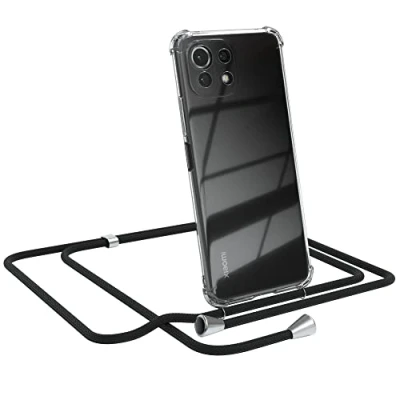 Abbildung von EAZY CASE Handykette kompatibel mit Xiaomi Mi 11 Lite/Mi Lite 5G / NE Handyhülle Umhängeband, Handykordel Schutzhülle, Silikonhülle, Hülle Band, Stylische Kette, Schwarz