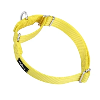 Abbildung von Hyhug Martingal Hundehalsband mit Schnalle: Ausbruchsicher, rutschfestes Robustes Polyester, farbechtes verstellbares Haustierzubehör für große Hunderassen (groß, leuchtendes Gelb)