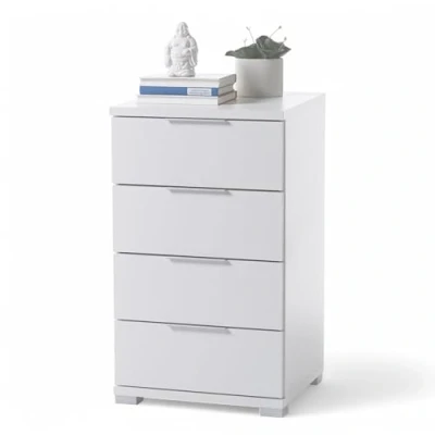 Abbildung von SMILLA Nachttisch in Weiß Moderner Nachtschrank mit Schubladen und viel Stauraum 46 x 79 42 cm (B/H/T)