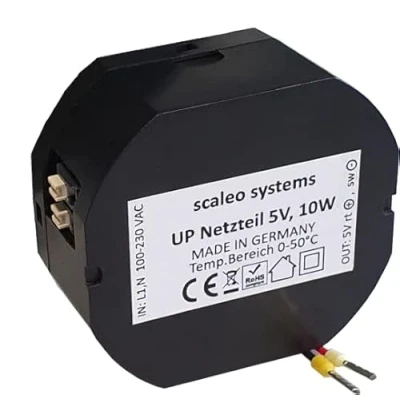Abbildung von Unterputz Netzteil prim:100 230Vac 50/60Hz sek: 5V DC, 10W, Trafo, Verteilerdose, schwarz