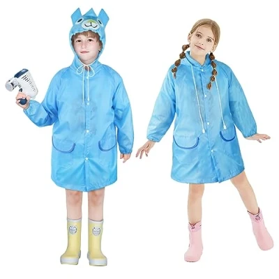 Abbildung von Vicloon Mädchen Regenmantel, Regenponcho Kinder, Wiederverwendbar Transparent Atmungsaktiv Wasserdicht für Reisen, Wandern, Radfahren &amp; Camping(Blau Bär)
