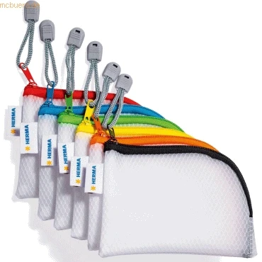 Abbildung von HERMA 20246 Reißverschlusstasche Reiseetui A7 transparent bunt, 10 Stück, kleine verschließbare Sichttaschen mit Zipper, farbige Kulturtaschen für Handy, Ladekabel, Kosmetik, Stifte, Schlüssel