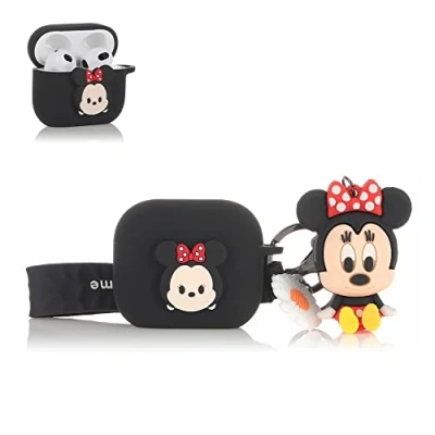 Abbildung von Derhom Airpods 3 Schutzhülle aus Silikon, lustig, niedlich, modisch, weich, Comic Motiv, kompatibel mit Apple 3, Schlüsselanhänger [Cartoon Puppenserie] (Minnie)
