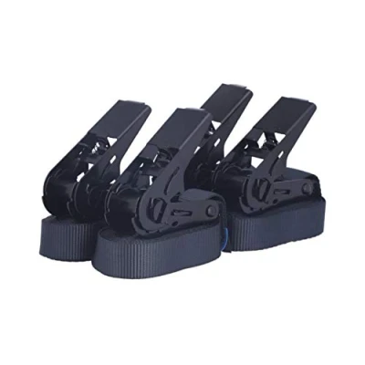 Abbildung von Sandax 4er Set Zurrgurte mit Ratsche, langlebige Einteilige Spanngurte, Ratschengurte, Länge 4 Meter (4m), Breite 25mm, Farbe schwarz, TÜV Zertifiziert, belastbar bis 900kg, nach DIN EN 12195 2