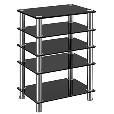 Abbildung von Rfiver HiFi Rack Glas 5 Ebenen Regal 600x400x800mm Phono Plattenspieler Ständer TV Möbel Edelstahl Gehärtetes
