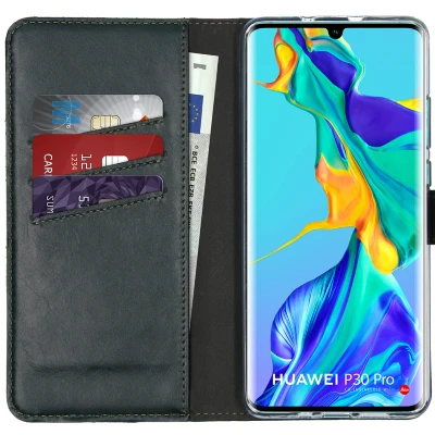 Abbildung von Huawei P30 Pro Hülle Echtleder Selencia Klapphülle Handyhülle Grün