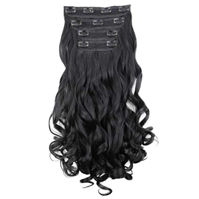 Abbildung von CAISHA XXL 45cm 4 Teile Set CLIP IN EXTENSIONS Haarverlängerung Haarteil Voluminös Gewellt Schwarz CES301 1