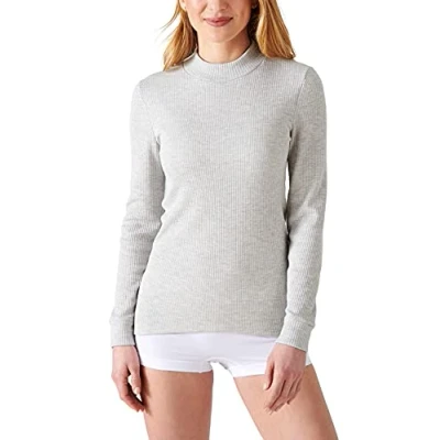 Abbildung von Damart Damen Shirt mit Stehkragen. Unterwäsche, Grau Meliert, X Large