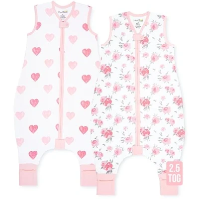 Abbildung von Mama Cheetah Toddler Schlafsack mit Füßen 2T, 2,5 TOG Bio Baumwolle Baby Beinen, Wearable Decken für Walker w / 2 Wege Reißverschluss, Mädchen Jungen, Medium