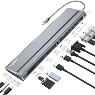 Abbildung von USB C Docking Station Triple Monitor, Laptop Dock Stations with Dual HDMI, VGA, DP, Ethernet, 3.2 Gen2 10Gbps Port,100W PD, SD/TF Port for HP Dell Lenovo Thunderbolt 3/4 Laptops