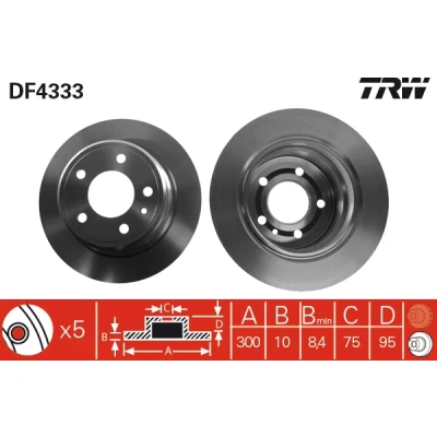 Abbildung von TRW DF4333 Bremsscheibe 300 10 5 120 voll lackiert BMW: Limousine, Touring