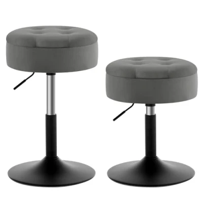 Abbildung von WOLTU 2X Verstellbarer Sitzhocker Stuhl, Arbeitshocker Bürohocker Hocker mit Stauraum, niedriger Barhocker aus Samt für Kneipe Esszimmer, Dunkelgrau, 49,5 65 cm, BH329dgr 2