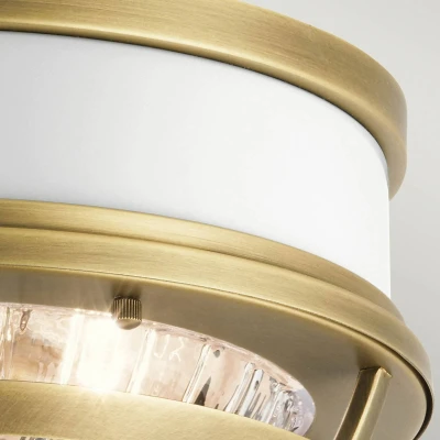 Abbildung von Elstead Lighting QN Tollis F NBR QUINTIESSE Deckenleuchte E27 2x40W Stahl, Messing &amp; Weiß; geripptes Glas klar L:30.5cm H:19.9cm Ø30.5cm