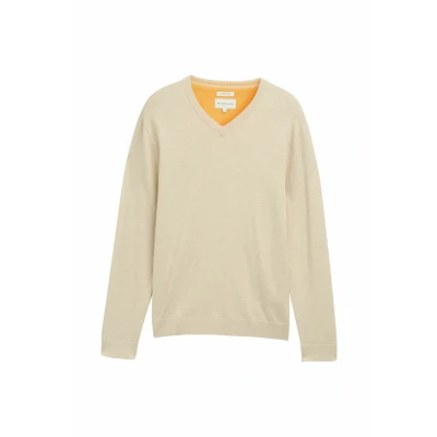 Abbildung von TOM TAILOR Herren Strickpullover mit V Ausschnitt, 28596 Soft Beige Melange, XXXL