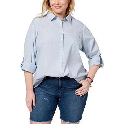 Abbildung von Tommy Hilfiger Damen ROLL TAB Shirt Stripe Button Down Hemd, Cornell Blue St, Mittel