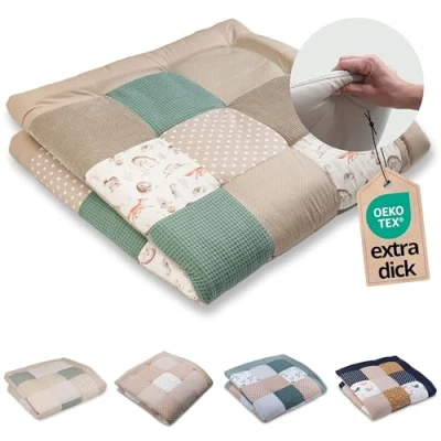 Abbildung von ULLENBOOM Krabbeldecke für Baby 140x140 cm, 100% OEKO TEX Materialien, Made in EU, Dick &amp; weich gepolstert, Waldfreunde ideal als Babydecke, Krabbelmatte Spieldecke