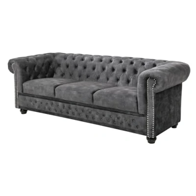 Abbildung von riess ambiente.de Chesterfield 3er Sofa 205cm grau Samt mit Knopfheftung und Federkern