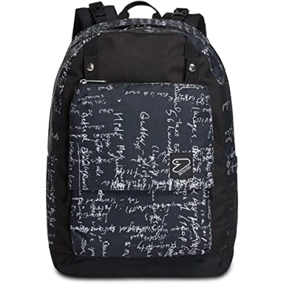 Abbildung von Seven Wende Rucksack, aus nachhaltigem Stoff, Geräumige Schultasche für Teenager, Mädchen &amp; Jungen, 2 Muster, Schule, Sport&amp;Freizeit, Doubleface; mit Kopfhörern, schwarz, WHITE SCRIPT