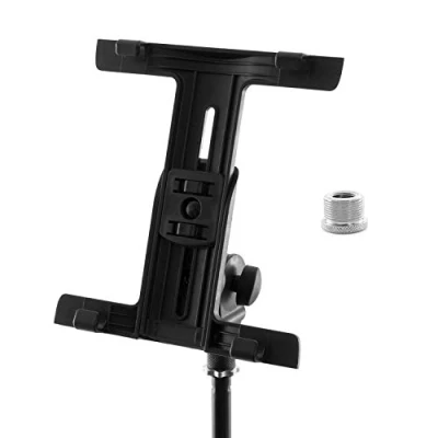 Abbildung von TIGER Tablet iPad Halterung für Mikrofon/Notenständer mit verstellbarer Klemme 5/8 zum Anschrauben 3/8 Zoll Adapter Schwarz