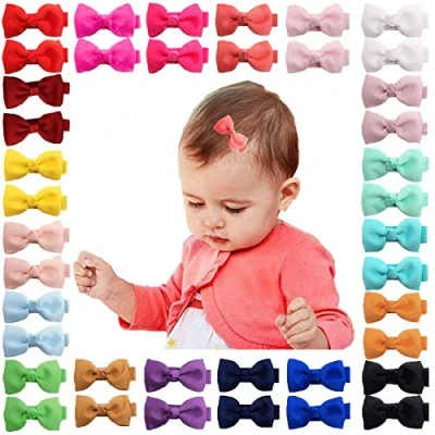 Abbildung von 40pcs 2Inches Baby Mädchen Haarschleifen Krokodilklemmen Grosgrain Band Haarspangen Haarschmuck für Kinder Kleinkinder (Color A)