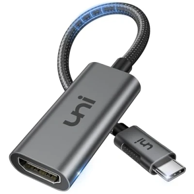 Abbildung von uni USB C auf HDMI Adapter 4K@60Hz aus Aluminium, Thunderbolt 3/4 kompatibel, kompakter Typ zu für iPhone 15 Pro, MacBook Pro/Air, iPad iMac, Galaxy, Surface, Pixelbook usw.