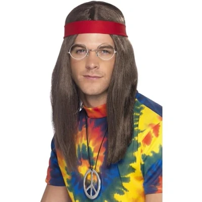 Abbildung von Smiffys Kostüm Hair Hippie Accessoire Set, Vierteiliges Set für langhaarige Blumenfreunde