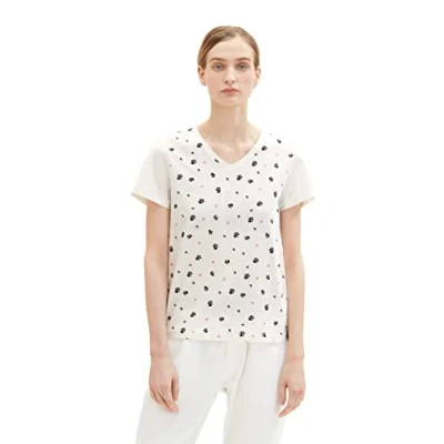 Abbildung von TOM TAILOR Damen 1037404 T Shirt, 32820 Offhwhite Small Leaf Design, S