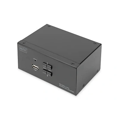 Abbildung von DIGITUS KVM Switch DisplayPort 2 Port Dual Display PC Monitore 1x Maus, Tastatur &amp; Audio für Computer UHD 4K@60Hz (3840 x 2160p) Hot Key Umschalter USB 2.0 Hub Schwarz