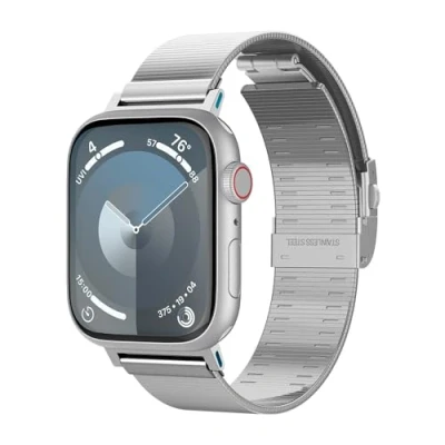 Abbildung von Spigen Sleek Link Armband Entwickelt für Apple Watch Ultra 2/1 49mm, Serie 10 46mm und 9/8/7/6/5/4/SE 45mm,44mm Silber