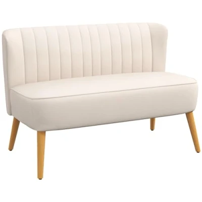 Abbildung von 2 Sitzer Sofa Zweisitzer, Loveseat mit Leinenoptik, Holzbeine, Cremeweiß