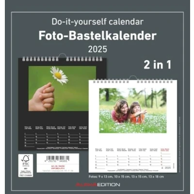 Abbildung von Alpha Edition Foto Bastelkalender 2025 Schwarz und weiß, 21x22cm, Do it yourself Kalender mit Seiten aus hochwertigem Bastelkarton, 2 in 1, ... Weiß: calendar