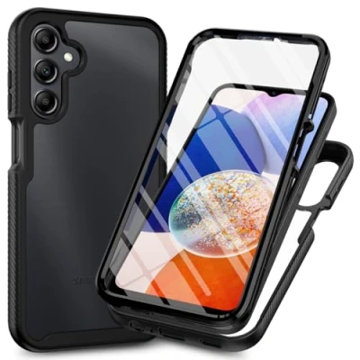 Abbildung von XINNI Hülle für Samsung Galaxy A15, 360 Grad Stoßfeste Schutzhülle mit Integriertem Bildschirmschutz, Robuster Bumper Outdoor Full Body Case, Schwarz