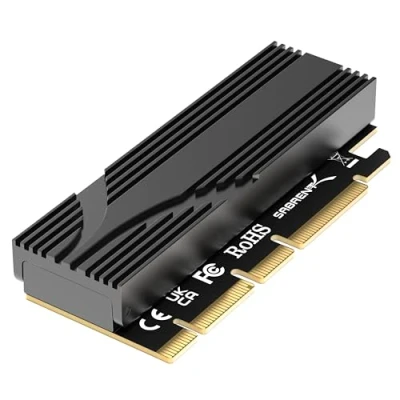 Abbildung von SABRENT M.2 NVMe zu PCIe x16 Adapter für Gen5 SSDs 5.0, Werkzeuglose Zusatzkarte mit Aluminium Kühlkörper (EC TFPE)
