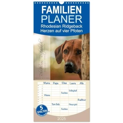Abbildung von Familienplaner 2025 Rhodesian Ridgeback Herzen auf vier Pfoten mit 5 Spalten (Wandkalender, 21 cm x 45 cm), CALVENDO