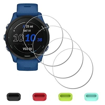 Abbildung von iDaPro [4 Stück] Displayschutz schutzfolie für Garmin Forerunner 255/255 Music 46mm Smartwatch + Silikon Anti Staub Stecker, gehärtetes Glas, kratzfest, blasenfrei