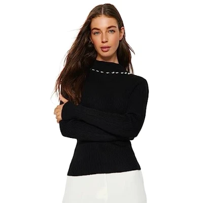 Abbildung von Trendyol Damen Slim fit Basic Standing Collar Knitwear Sweater Pullover, Black, M