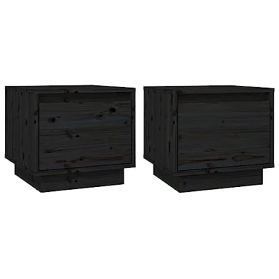 Abbildung von vidaXL 2X Nachttisch mit 1 Schublade Nachtschrank Nachtkonsole Nachtkommode Schlafzimmer Schrank Kommode Schwarz 35x34x32cm Massivholz Kiefer