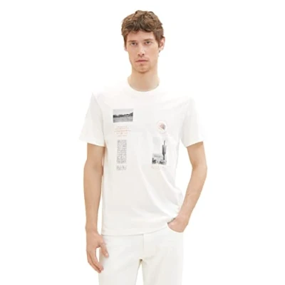 Abbildung von TOM TAILOR Herren 1036427 T Shirt mit Foto Print, 10332 Off White, M