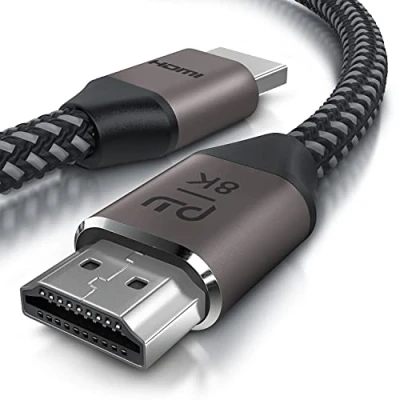 Abbildung von 8k HDMI Kabel 2.1 UHD II @ 120 Hz mit DSC 7680 x 4320 3m (Meter) 2k 4k Highspeed Ethernet HDR eARC VRR ALLM Stoffummantelung kompatibel zu Blu Ray PS4 PS5 Xbox