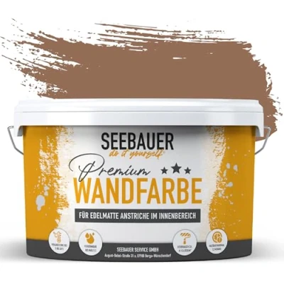 Abbildung von SEEBAUER diy Wandfarbe Braun 5L für Innen (No. 606 Hazel Eyes) Edelmatte dunkelbraune Innenfarbe Brauntöne sehr hohe Deckkraft Matt, Abwaschbar und Tropffrei