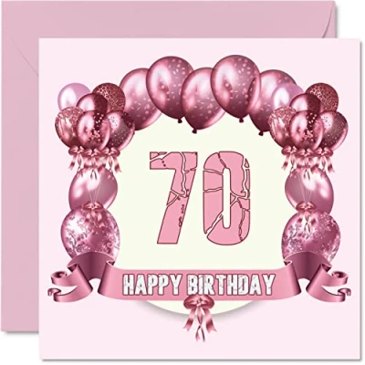 Abbildung von Stuff4 Fun 70th Birthday Cards for Woman Balloons Happy Card Dad Mum Great Grandad Grandpa Nanny Grandma Gran Uncle Auntie, 145mm x Greeting Cards,