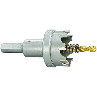 Abbildung von Starrett Hartmetall bestückte Lochsäge SM35 Blechschneider mit Aufnahme und Zentrierbohrer zum Bohren von Edelstahl Aluminiumlegierungen 35 mm